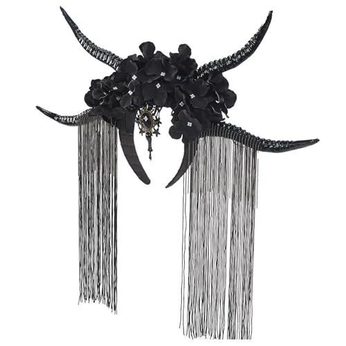 UxicRuya Halloween Antilopenhorn Stirnband Haarband Haarteile Blumen Haarreif für Maskerade Party Cosplay Kostüm Zubehör, Schwarz von UxicRuya