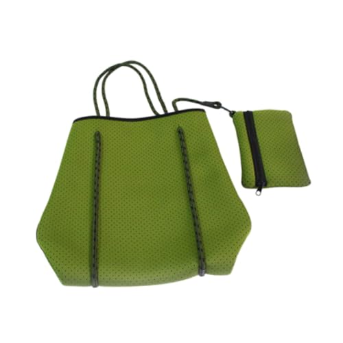 UxicRuya Neopren Tasche Strand Tote Tasche mit Innen Tasche Pool Tasche Handtasche mit Löchern für Reisen, GrÜn von UxicRuya