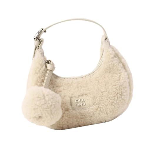 UxicRuya Plüsch-Einkaufstasche für Damen Satchel Half Moon Freizeit-Umhängetasche, Beige von UxicRuya