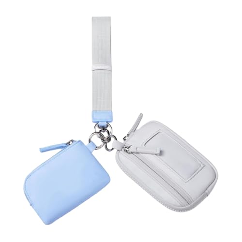 UxicRuya Schlüsselbund Armband Geldbörse Kartenlager Gelegenheitsorganisator Frauen Männer kleine Brieftasche mit Schlüsselring zum Trekking -Dating -Fischen, Blau Grau von UxicRuya