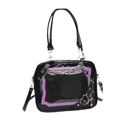 UxicRuya Umhängetasche Pu Handtasche Einkaufstasche Leichte Mode Umhängetasche Handtasche für Urlaub Party Outdoor Arbeiten Dating, Schwarz Lila von UxicRuya