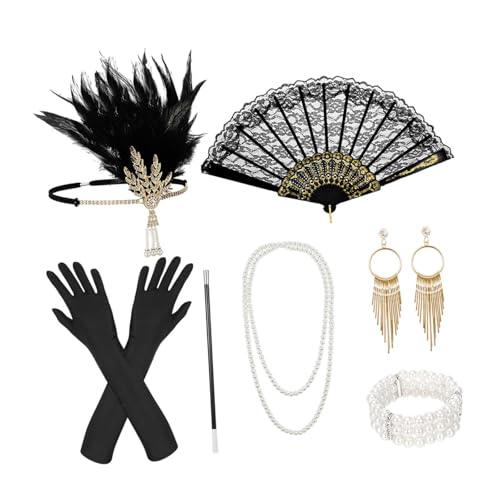 UxicRuya Zubehörset für Damen Im Stil Der 1920er Jahre mit Kopfbedeckung Und Schmuck für Anlässe, Style A von UxicRuya