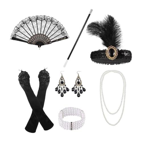 UxicRuya Zubehörset für Damen Im Stil Der 1920er Jahre mit Kopfbedeckung Und Schmuck für Anlässe, Style B von UxicRuya