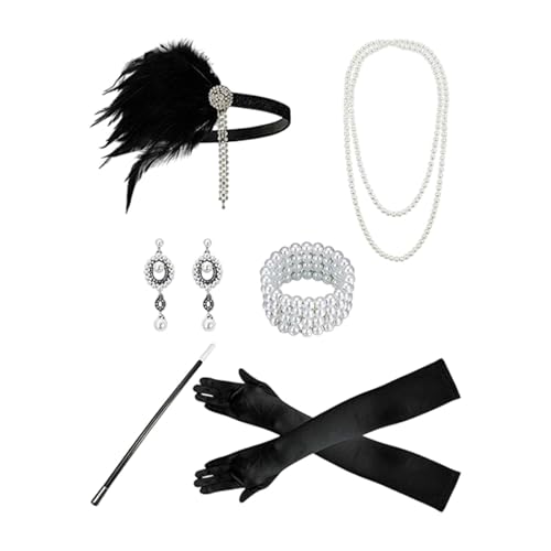 UxicRuya Zubehörset für Damen Im Stil Der 1920er Jahre mit Kopfbedeckung Und Schmuck für Anlässe, Style D von UxicRuya
