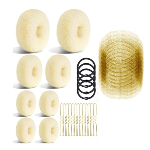 Uxsjakjsd 8 Bun Maker U-Förmige Friseurwerkzeug, Inkl. 10 Braunes Unsichtbarkeitshaarnetz für Frauen 5 Elastizität Band & 40 U-Pin-Set Beige von Uxsjakjsd