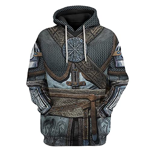 Historischer Hoodie Revolutionäre Krieg Uniform Kostüm 3D Gedruckt Armee Jacke Halloween Kostüm, Viking 1, X-Large von Uyecos
