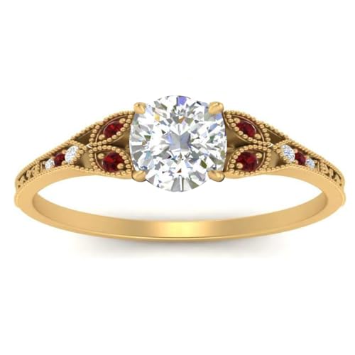 V-Mart Jewellery Rubin Synthetische Steine Runde Gold poliert Ringe - Vergoldete rote Rubin Cz Edelsteinringe - Schmuck Antike Fassung Geschenk für St. Patricks Day Puzzle Ring von V-Mart Jewellery