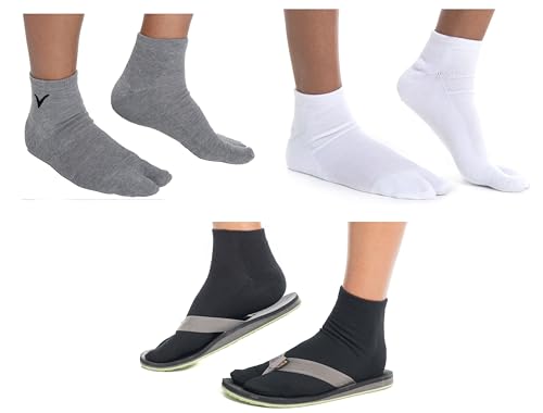 V-Toe dicke hochwertige Knöchel-Flip-Flop-Socken – Tabi Split Toe Herren Damen Japanisch 3er-Pack, Schwarz/Grau/Weiß, Medium von V-TOE SOCKS