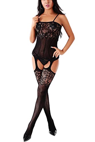 V-Ting Damen Bodystocking Netz Netzstrümpfe Catsuit ouvert Bodys Reizwäsche Sexy Strumpfhosen Nachtbekleidung Unterwäsche Dessous Ärmellos für Frauen Sex S-L von V-Ting