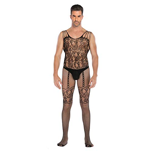 V-Ting Bodystocking Ouvert Sexy Dessous Herren Strapse Netz Catsuit Reizwäsche Netzstrümpfe unterwäsche Negligees Lingeriedamen erotik Set Männer Pyjama Outfits von V-Ting