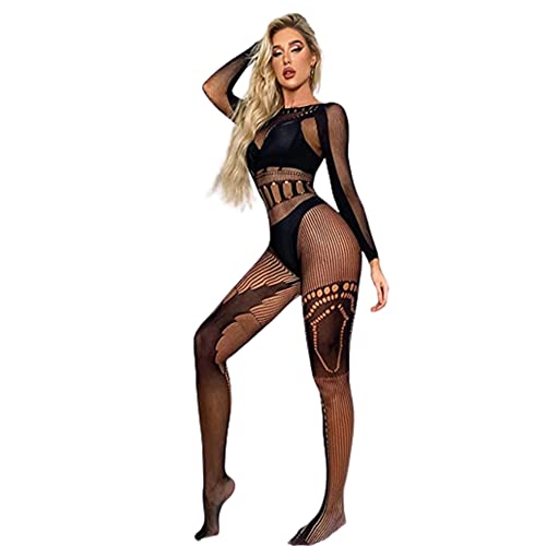 V-TiNG Sexy Dessous für Damen Nahtlose Mesh Chemise Dessous Baby Doll Minikleid Sexy Bodyctocking Fishnet Negligees Lingerie Nachtkleid Catsuit Sleepwear Lange Ärmel von V-Ting