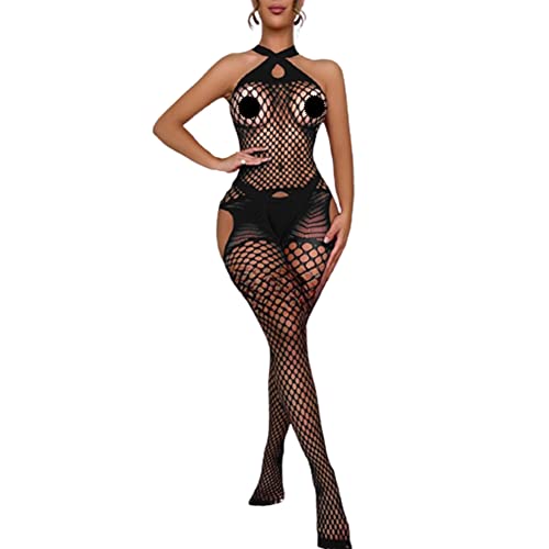 V-TiNG Sexy Dessous für Damen Nahtlose Mesh Chemise Dessous Bodystocking Baby Doll Minikleid Sexy Kleid Fishnet Negligees Lingerie Nachtkleid Sleepwear Im Schritt offen von V-Ting