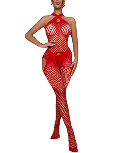 V-TiNG Sexy Weihnachten Dessous für Damen Nahtlose Mesh Chemise Dessous Bodystocking Baby Doll Minikleid Sexy Kleid Fishnet Negligees Lingerie Nachtkleid Sleepwear für Damen Im Schritt offen von V-Ting