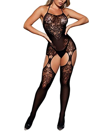 V-Ting Sexy unterwäsche Dessous Damen erotik Set Netz durchsichtiges Bodystocking Bodysuit Catsuit Nachtwäsche (Open Schwarz, S/M/L) … von V-Ting