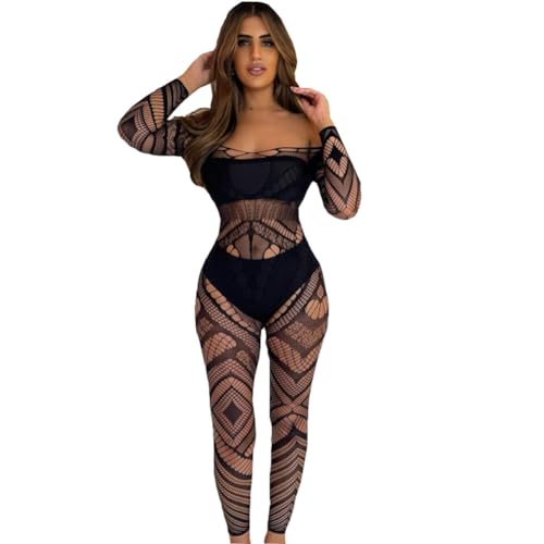 Sexy Bodystocking Catsuit Body Dessous Reizwäsche aus Netz Schwarze Netzstrümpfe unterwäsche Ouvert Netz Negligees Lingeriedamen erotik set von V-Ting