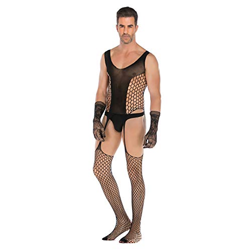 V-Ting Sexy Bodystocking Ouvert dessous Herren herren dessous reizwäsche Strapse Netz Catsuit Netzstrümpfe unterwäsche Negligees Lingeriedamen erotik set Männer Pyjama von V-Ting