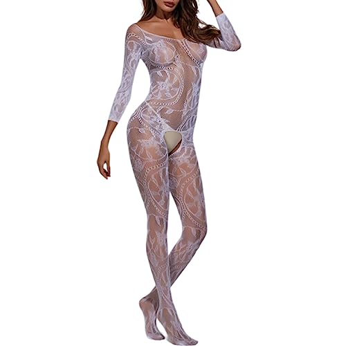 Sexy Hochzeit Bodystocking Netz Catsuit Body dessous set erotisch ouvert Reizwäsche unterwäsche Negligees (weiß Hochzeit 5, Einheitsgröße fit all) von V-Ting