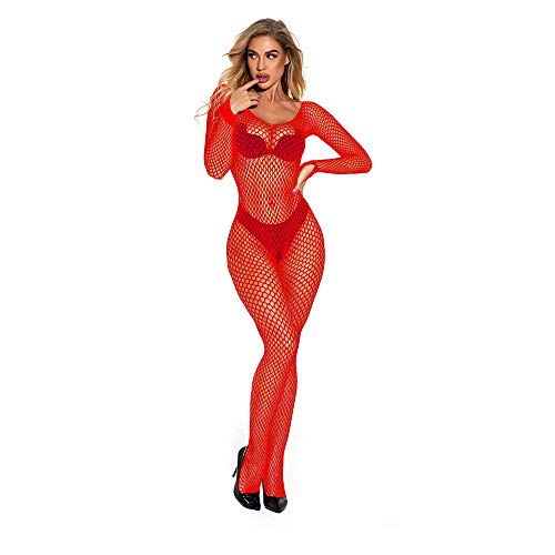 V-Ting Catsuit Bodystockings ouvert Sexy Frauen Fischnetz Open Crotch Mesh Strumpfhose Dessous Erotic Bodysuit Nachtwäsche Jumpsuit mit Fingerschnalle Damen set von V-Ting