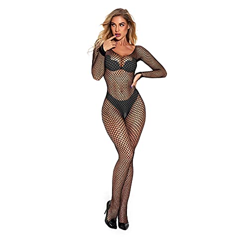 V-Ting Catsuit Bodystockings ouvert Sexy Frauen Fischnetz Open Crotch Mesh Strumpfhose Dessous Erotic Bodysuit Nachtwäsche Jumpsuit mit Fingerschnalle Damen set von V-Ting