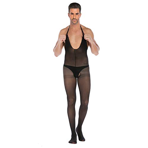 V-Ting Sexy Bodystocking Ouvert dessous Herren Strapse Netz Catsuit Reizwäsche Netzstrümpfe unterwäsche Negligees Lingeriedamen erotik set Männer Pyjama Outfits (Schwarz A, Einheitsgröße) von V-Ting