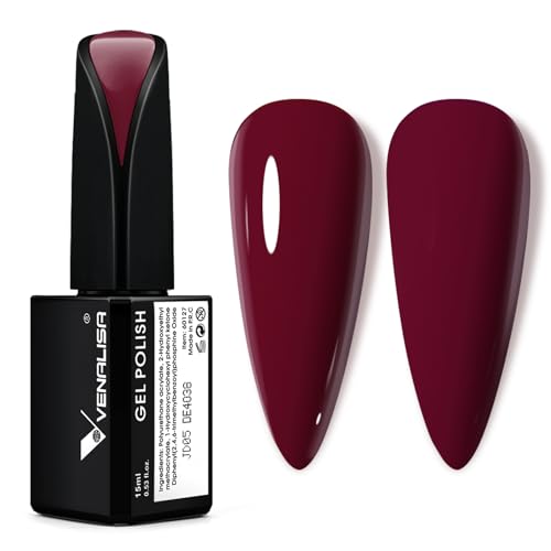 VENALISA UV Nagellack Dunkelrot Gellack Nagellack Gel für UV Nagellampe Langlebige Maniküre Nagelgellack Soak Off Nail Gel Polish Rot 15ml von V VENALISA