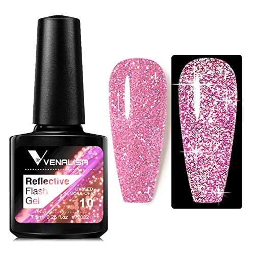 VENALISA UV Gel Nagellack Glitzer,Glitzer Gel Nagellack Hell Rosa Nagelgel Shiny Reflective Glitter Gel Nail Polish Gelnägel für anfänger Nagelstudio von V VENALISA