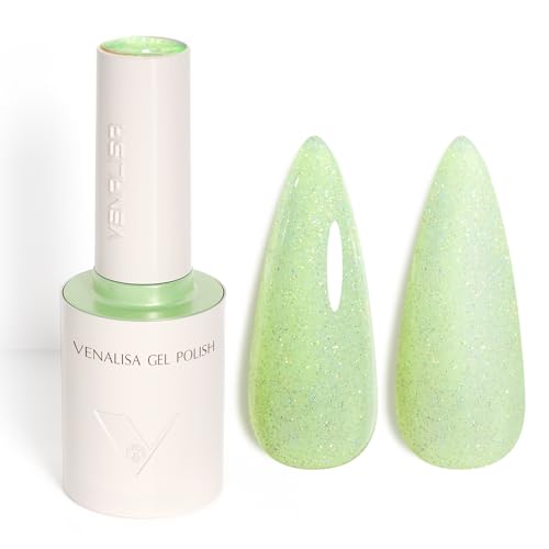 VENALISA UV Negellack Natur Lichtgrüner Glitzer Gellack UV Gel Nail Polish Klassischer und All MatchStil für Valentinstag Hochzeit Dating Weihnachtswochenende 10ml von V VENALISA