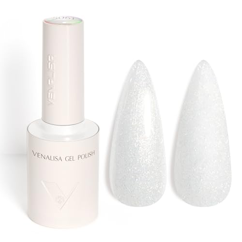 VENALISA UV Negellack Natur Weißer Glitzer Gellack UV Gel Nail Polish Klassischer und All MatchStil für Valentinstag Hochzeit Dating Weihnachtswochenende 10ml von V VENALISA