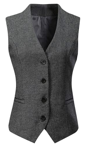 V VOCNI Damen-Anzug, komplett gefüttert, mit 4 Knöpfen, V-Ausschnitt, eleganter Anzug, Weste, Hanfgrau, 38 von V VOCNI