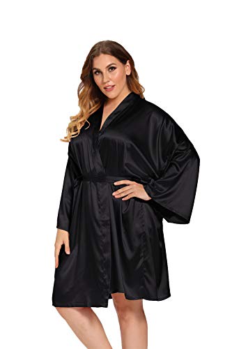 Damen-Bademäntel aus Satin, Übergröße, seidig, Kimonos, kuschelige Hausmantel Bademäntel, Nachtwäsche, kurz, schwarz, 4X-5X von V Vaborous