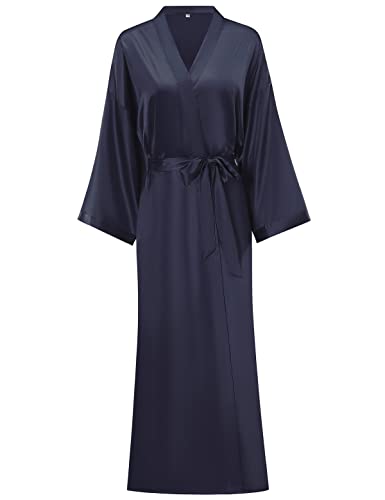 Damen-Bademantel, weich, lang, aus Seide, volle Länge, Kimonos, seidiger Bademantel, Morgenmäntel, Solid Navy, Large-X-Large von V Vaborous