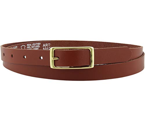 Ledergürtel echt Leder Damengürtel GOLD Schnalle 2 cm breit Hüftgürtel Jeansgürtel Damen Gürtel Casual Jeans schmal business | Vascavi | Made in Germany (85 cm Gesamtlänge 100 cm, Cognac) von V Vascavi