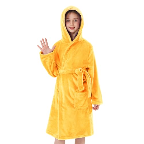 V.&GRIN Bademantel Kinder Mädchen, Fleece Kinderbademantel mit Kapuze Geschenke Schlafanzug für 13–14 Jahren in Größen 90-162cm von V.&GRIN