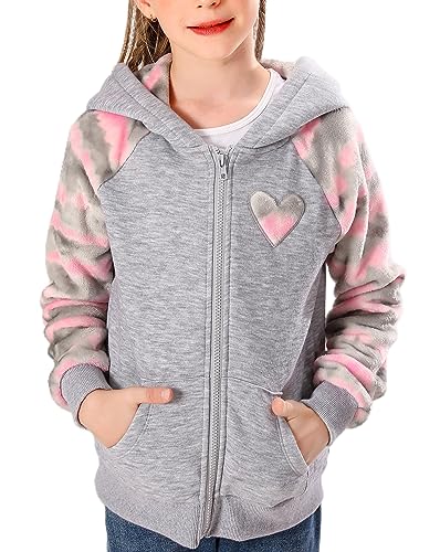 V.&GRIN Fleecejacke Kinder mit Kapuze Langarm Kuschelige Sweatjacke Mädchen Zip Up Hoodie Herbst Kapuzenpullover Coole Kleidung Gr.105 bis 155cm von V.&GRIN