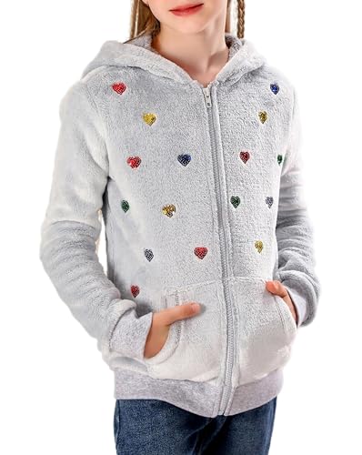 V.&GRIN Fleecejacke Kinder mit Kapuze Langarm Kuschelige Sweatjacke Mädchen Zip Up Hoodie Herbst Kapuzenpullover Coole Kleidung Gr.105 bis 155cm von V.&GRIN