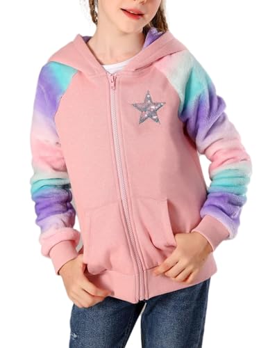 V.&GRIN Fleecejacke Kinder mit Kapuze Langarm Kuschelige Sweatjacke Mädchen Zip Up Hoodie Herbst Kapuzenpullover Coole Kleidung Gr.105 bis 155cm von V.&GRIN