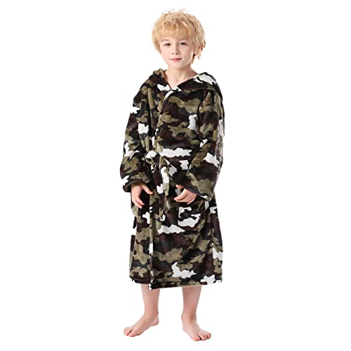 V.&GRIN Jungen-Fleece-Bademantel, weicher Fuzzy-Bademantel mit Kapuze für Kleinkinder für Kinder von 3–14 Jahren (Camo 13–14 V.&GRIN Jungen-Fleece-Bademantel, weicher Fuzzy-Bademantel mit Kapuze für Kleinkinder für Kinder von 3–14 Jahren (Camo 13–14 von V.&GRIN