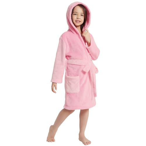 V.&GRIN Mädchen-Fleece-Bademantel, weicher Fuzzy-Bademantel mit Kapuze für Kleinkinder von 3–14 Jahren (Rosa7-8 von V.&GRIN