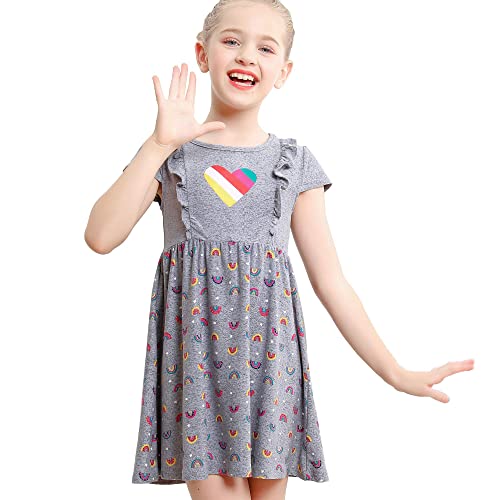 V.&GRIN Mädchen Kleid Weiche Sommerkleider für Kinder mit Einhorn Regenbogen Schmetterling Meerjungfrau und Blumenmustern in Kurzen und Langen Ärmeln Gr. 90-135cm 2 bis 8 Jahren von V.&GRIN