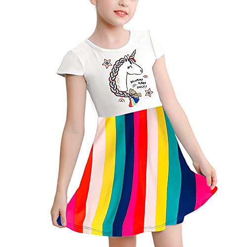 V.&GRIN Mädchen Kleider Weiche Sommerkleid für Kinder mit Einhorn Regenbogen Schmetterling Meerjungfrau und Blumenmustern in Kurzen und Langen Ärmeln Gr. 90-135cm 3 bis 8 Jahren von V.&GRIN