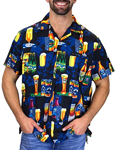 V.H.O. Funky Hawaii-Hemd, Herren, Kurzarm, Beerbottle, Schwarz, 3XL von V.H.O.