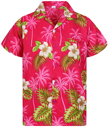 V.H.O Front-Tasche Hawaii-Print Herren Hibiscus Blüten Floral Funky Hawaiihemd Kurzarm