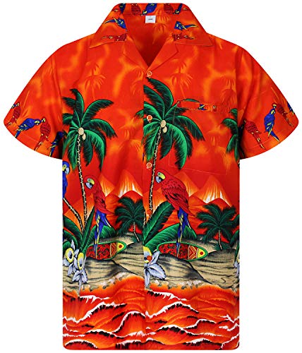 V.H.O. Funky Hawaiihemd, Kurzarm, Papagei, orange, 4XL von V.H.O.