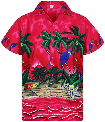 V.H.O. Funky Hawaiihemd, Kurzarm, Papagei, pink, 6XL von V.H.O.