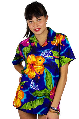 Funky Hawaiihemd Hawaiibluse, Big Flower, dunkelblau, XL von V.H.O.