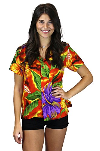 Funky Hawaiihemd Hawaiibluse, Big Flower, orange, L von V.H.O.