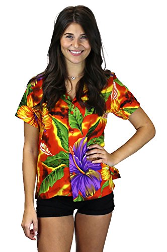 Funky Hawaiihemd Hawaiibluse, Big Flower, orange, S von V.H.O.