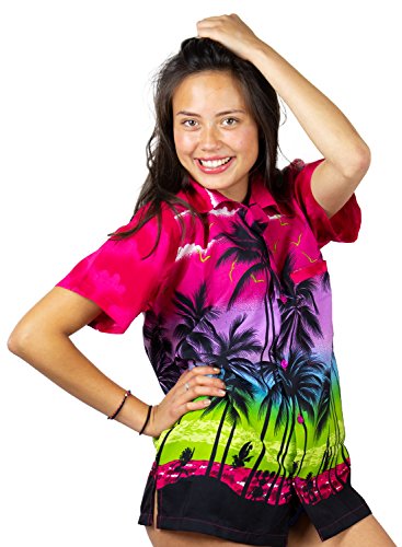 V.H.O. Funky Hawaiibluse, Hawaiihemd, Kurzarm, Beach, Pink, 5XL von V.H.O.