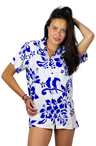 V.H.O. Funky Hawaiibluse Hemd, Kurzarm, Hibiskus, Indigoblau auf Weiß New, 6XL von V.H.O.