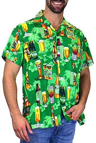 V.H.O. Funky Hawaiihemd, Kurzarm, Bierflaschen, Grün, 4XL von V.H.O.